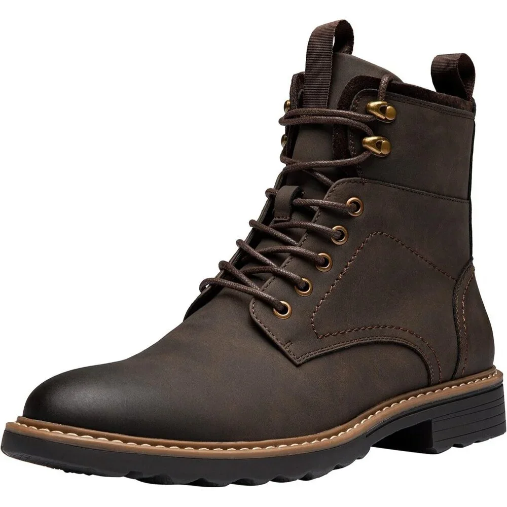 ⚡Men's Brown Motorcycle Lace Up Casual Leather Boots Zipper Fashion Chukka Boot
